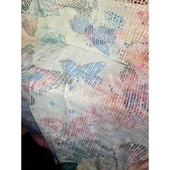 Jess & Jane 1X Long Sleeve Boat Neck Multicolor Butterfly Print Layered Top - Picture 7 of 9